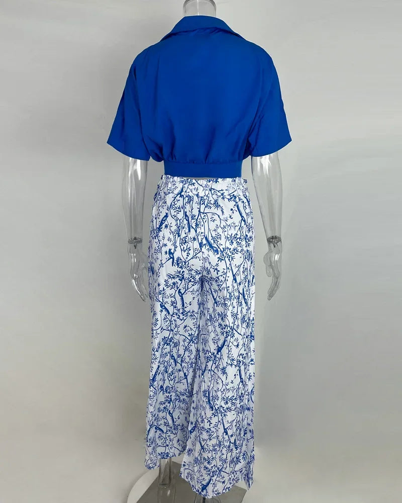 Pant Sets Summer New Bat Sleeve Print Shirt & Wide Leg Pants Two Piece Set for Women Fashion Women's Suit Chic and Elegant Set