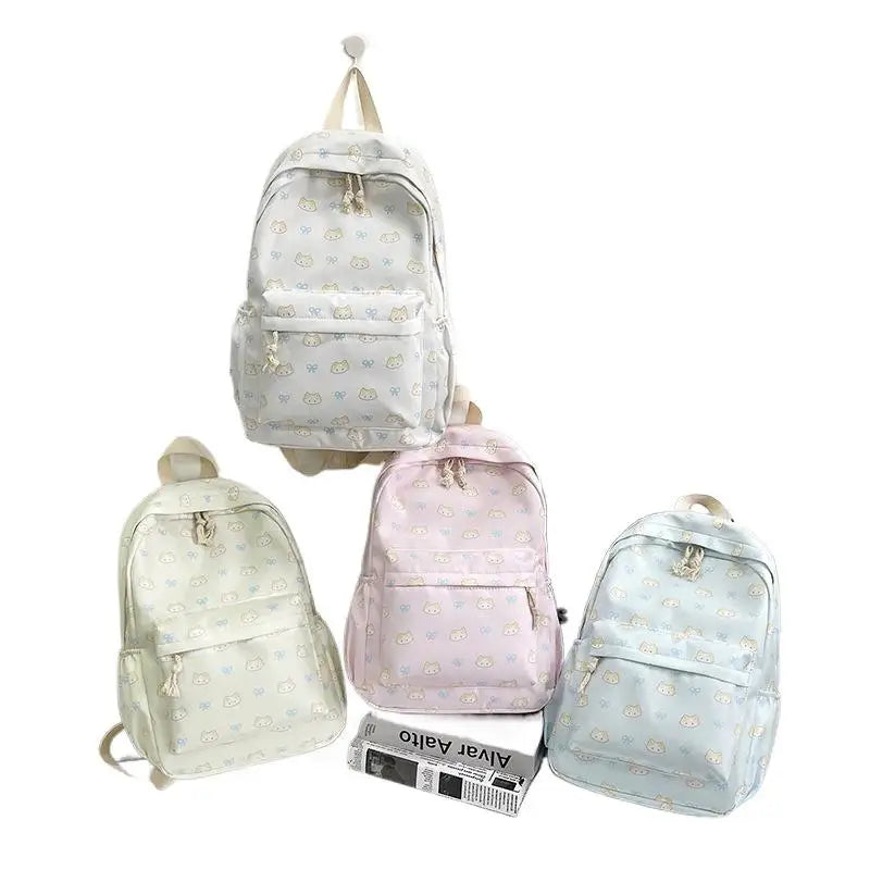 Cute Cartoon Cat Printed Backpack Large Capacity Student Schoolbag Fashion Delicate Trendy Girly Bag Portable Travel Bags Gifts