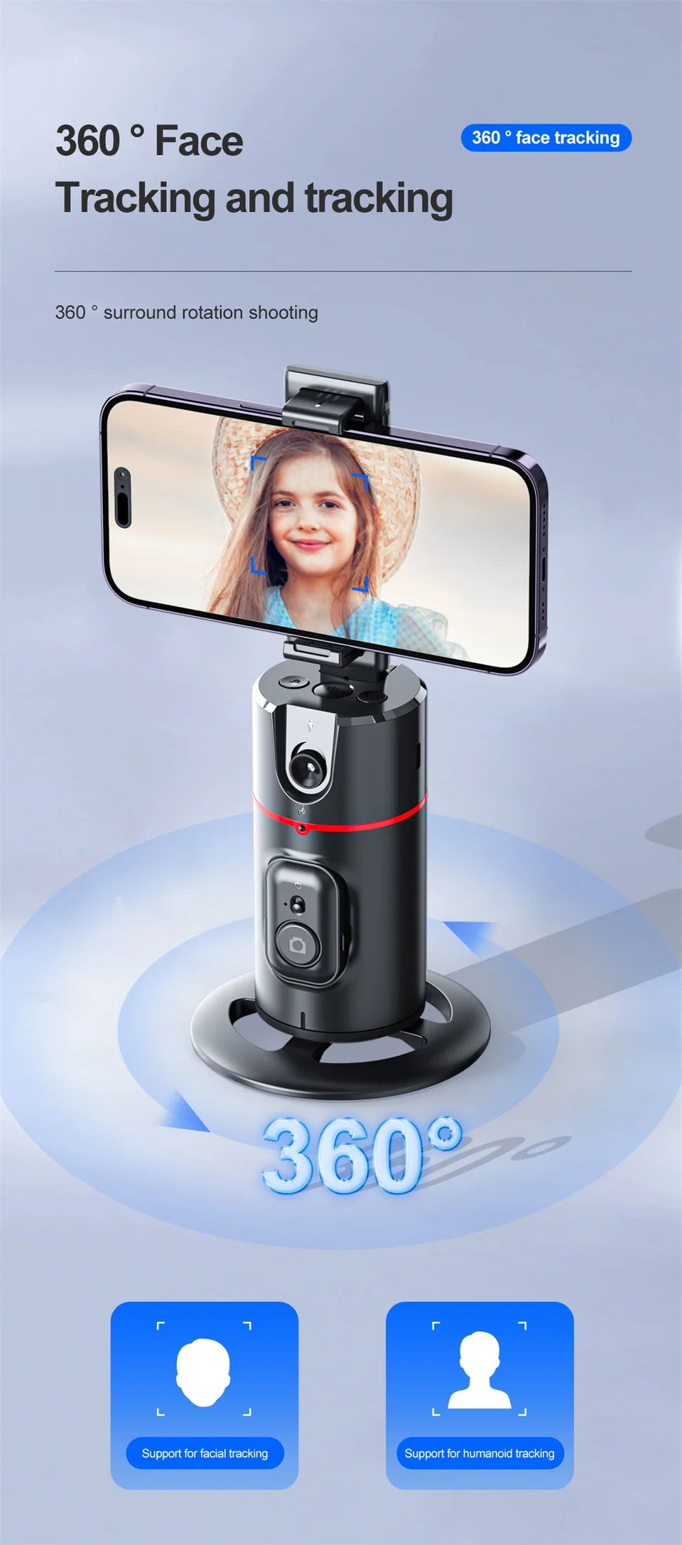 COOL DIER 2024 New 360 Rotation Gimbal Stabilizer Desktop AI Automatic Tracking gimbal With Remote shutter For Smartphone Tiktok