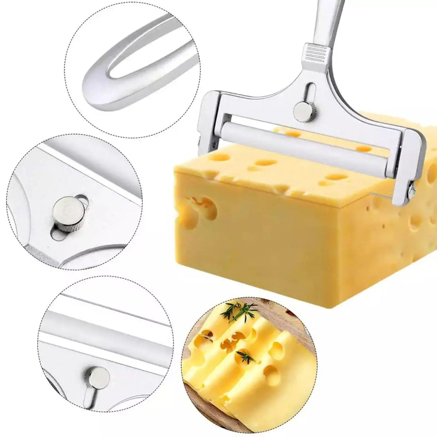 Cheese Cutter,manual Cheese Slicer with A Set of 4 Spare Wires, Stainless Steel, Casters, Adjustable Thickness