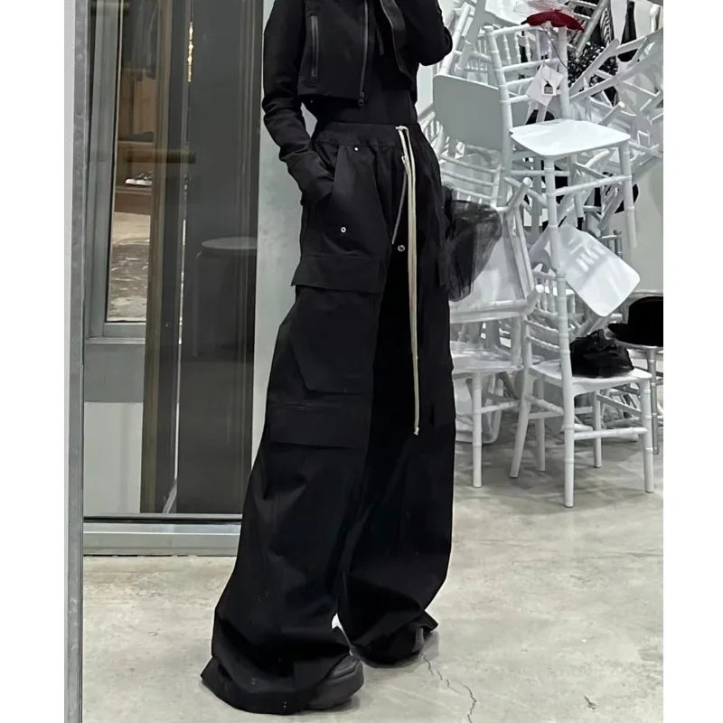 Baggy Pants Cargo Pants For Men Trendy Black Bell-bottom Pants Multiple Pockets Casual Streetwear Sweat Pants Mens