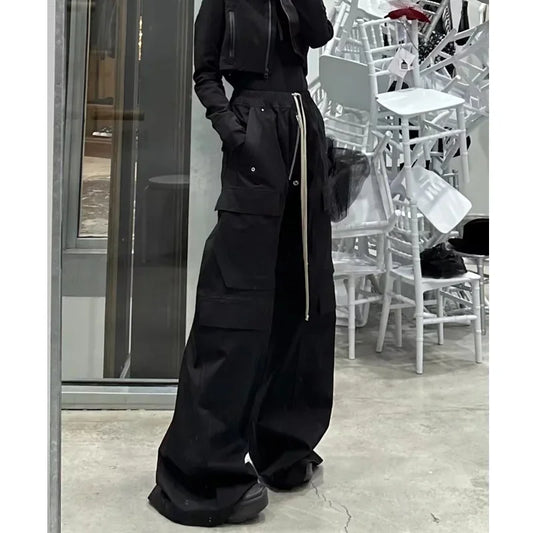 Baggy Pants Cargo Pants For Men Trendy Black Bell-bottom Pants Multiple Pockets Casual Streetwear Sweat Pants Mens