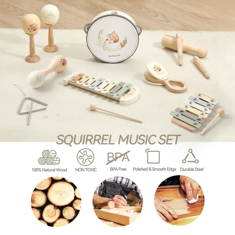 Wooden Montessori Musical Instruments for Baby, Xylophone, Rattle, Drum, Music Enlightenment, Educational Toys , Christmas Gift