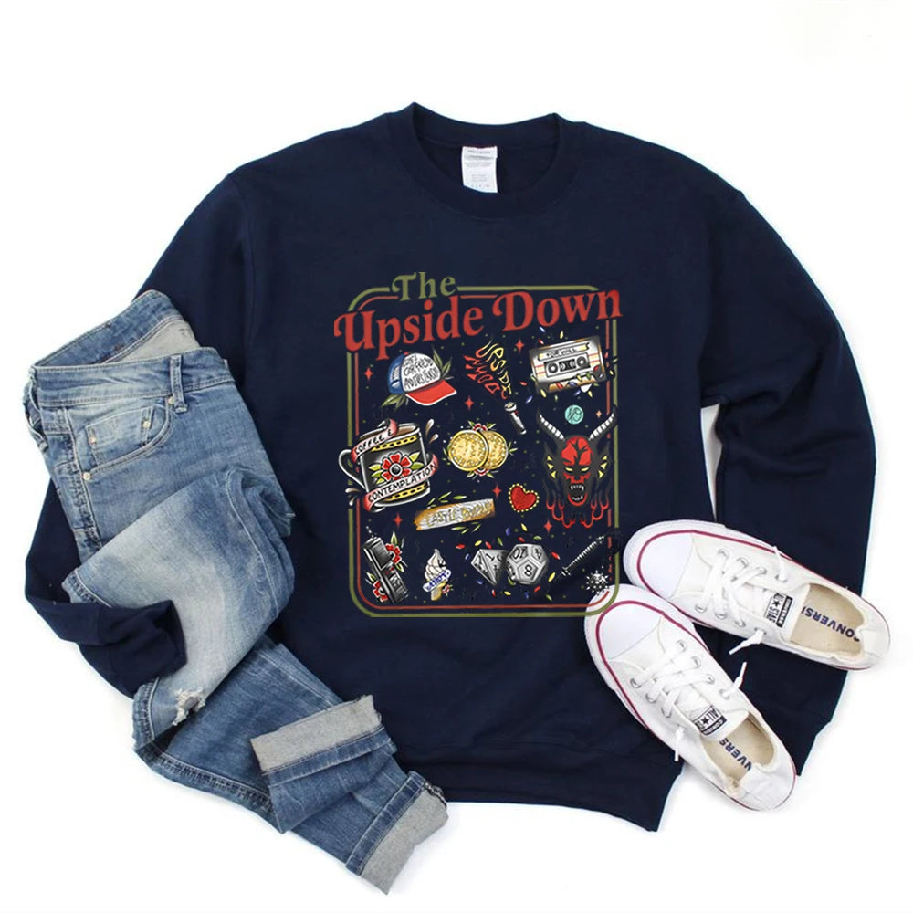 The Upside Down Sweatshirt Funny Hawkins Clipart Graphic Shirts Stranger ST5 Inspired Demogorgon Tops Trendy Gothic Sweatshirts