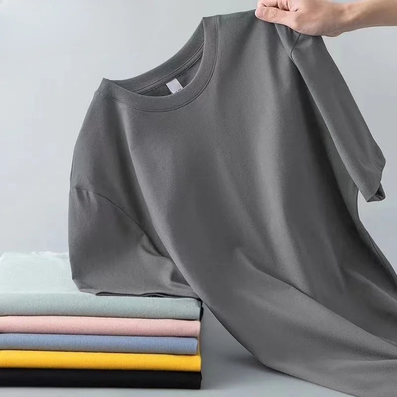 100% Pure Cotton Round Neck Short Sleeved T-shirt for Men and Women's New Summer Versatile Loose Solid Color Men's T-shirt