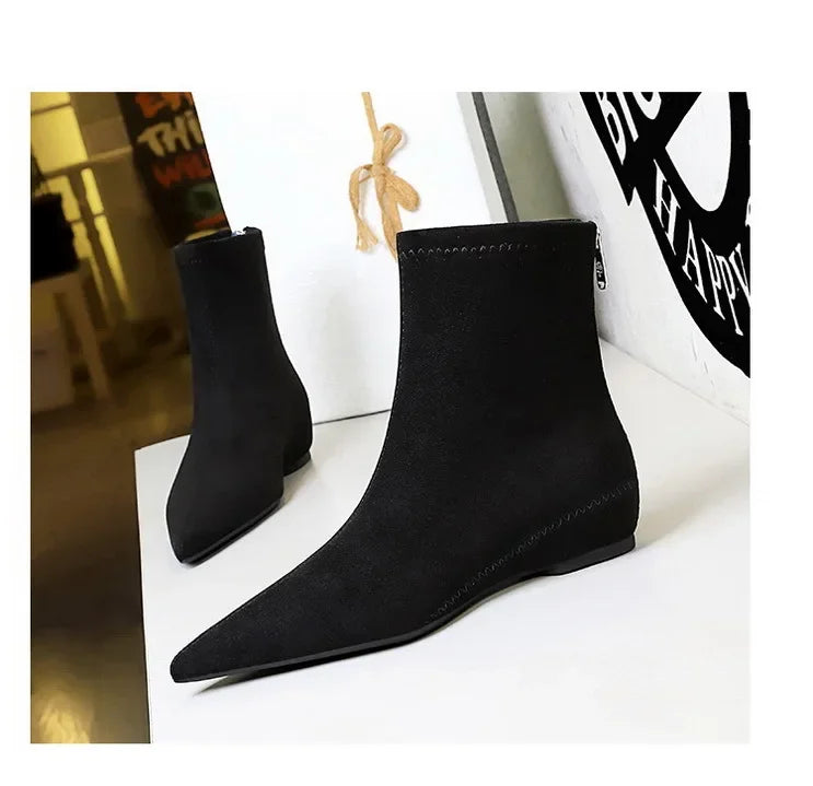 Women Red Pointed Toe Suede Ankle Boots Elegant Woman Inner Heel Short Boots 2024 Autumn Chic Office Female Keep Warm Short Boot