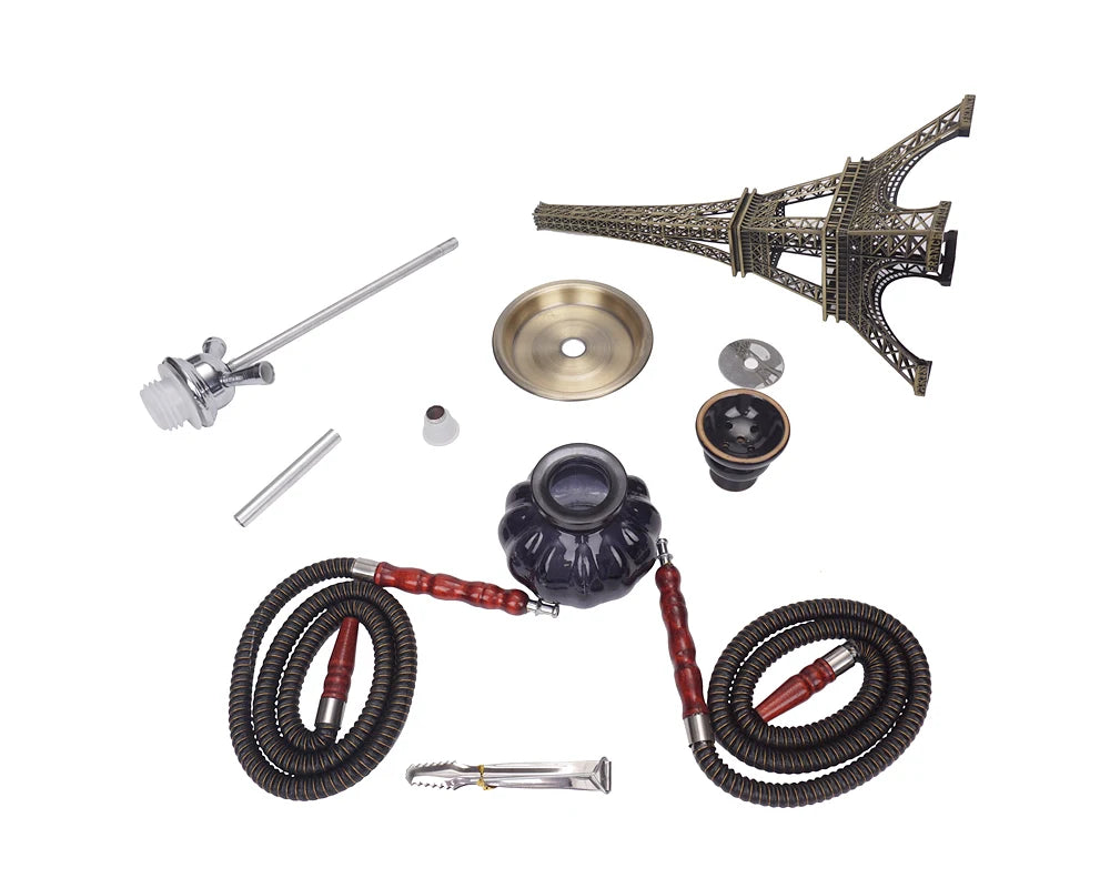 Tower Hookah Shisha Pipe Set Double Hookah Hoses Glass Base Ceramic Bowl Charcoal Tongs Chicha Narguile Sheesha Hookah Smoking