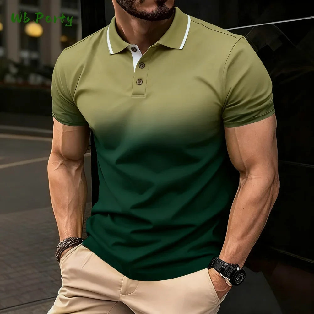 Summer men's polo men's casual short-sleeved polo shirt with striped color block design, sporty polo style collar polo shirt for