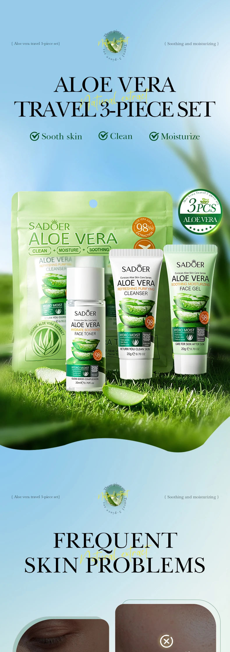 Facial Skin Care Set Moisturizing Facial Cleanser Refreshing Facial Cleanser firming Aloe Vera Face Gel Rejuvenate Skin Lighten