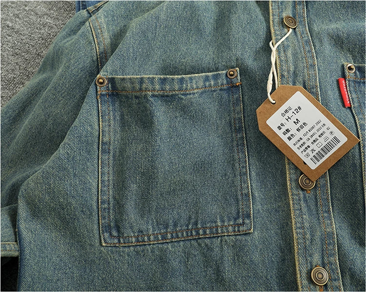 Spring Autumn New American Retro Long-Sleeve Lapel Solid Color Denim Shirt Men's Fashion 100% Cotton Washed Old Casual Blouses