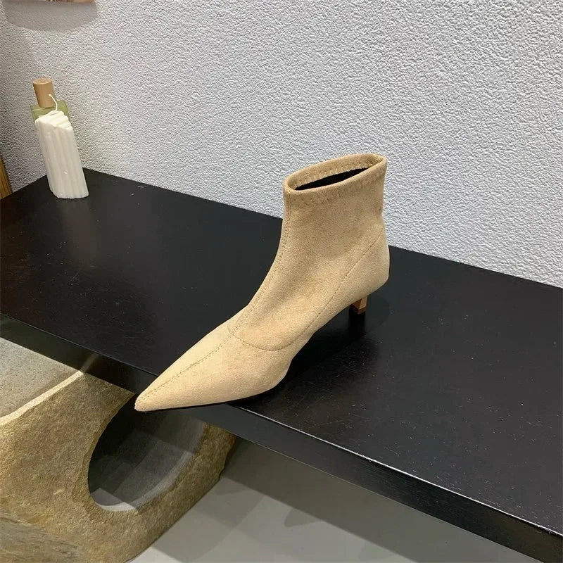 Shoes for Women 2026 High Quality Elegant Ankle Women's Boots Fashion Back Zipper Solid Office and Career Sexy Pointed Toe Boots