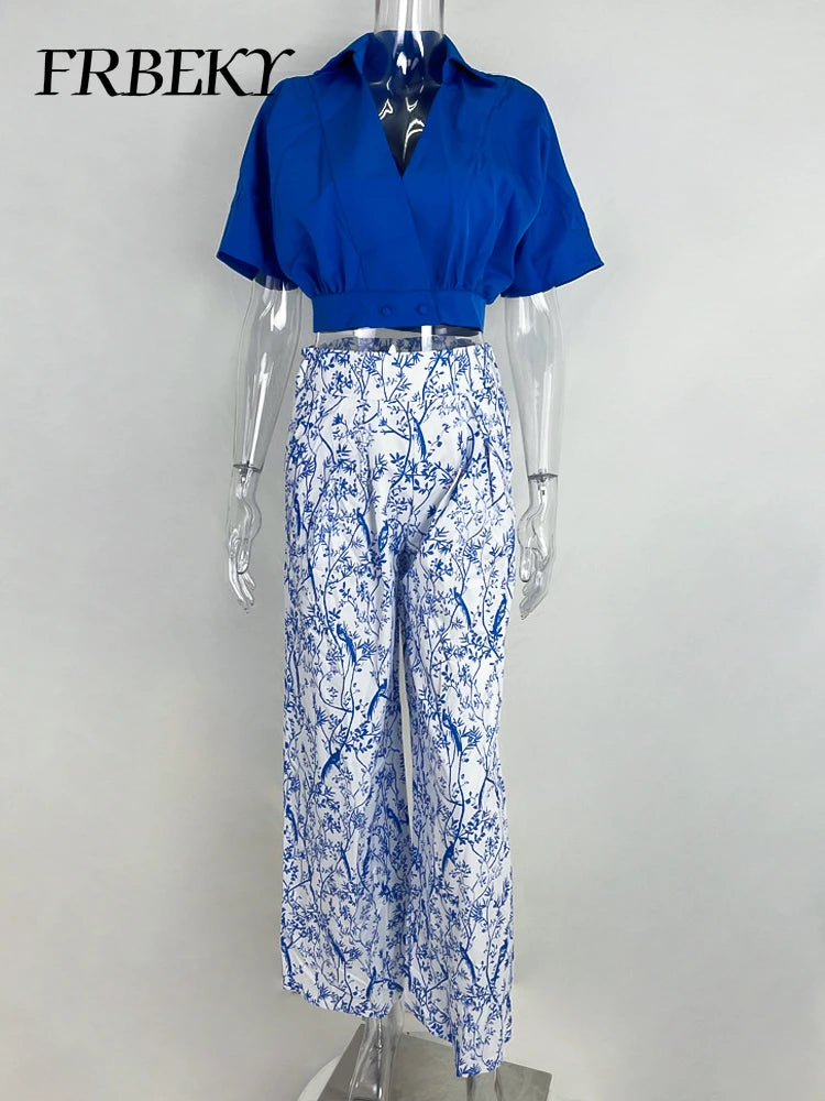 Pant Sets Summer New Bat Sleeve Print Shirt & Wide Leg Pants Two Piece Set for Women Fashion Women's Suit Chic and Elegant Set