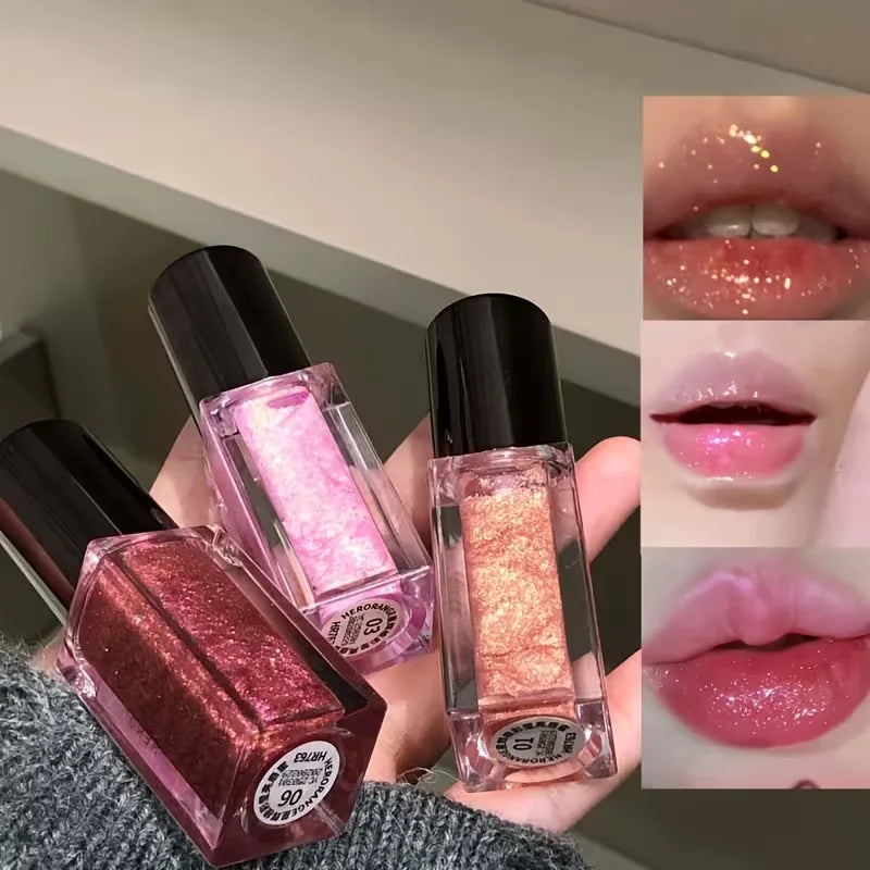 Shiny Glitter Lip Gloss Mirror Water Light Lip Glaze Long Lasting Moisturizing Lipstick Pearl Shimmer Lip Oil For All Skin Types