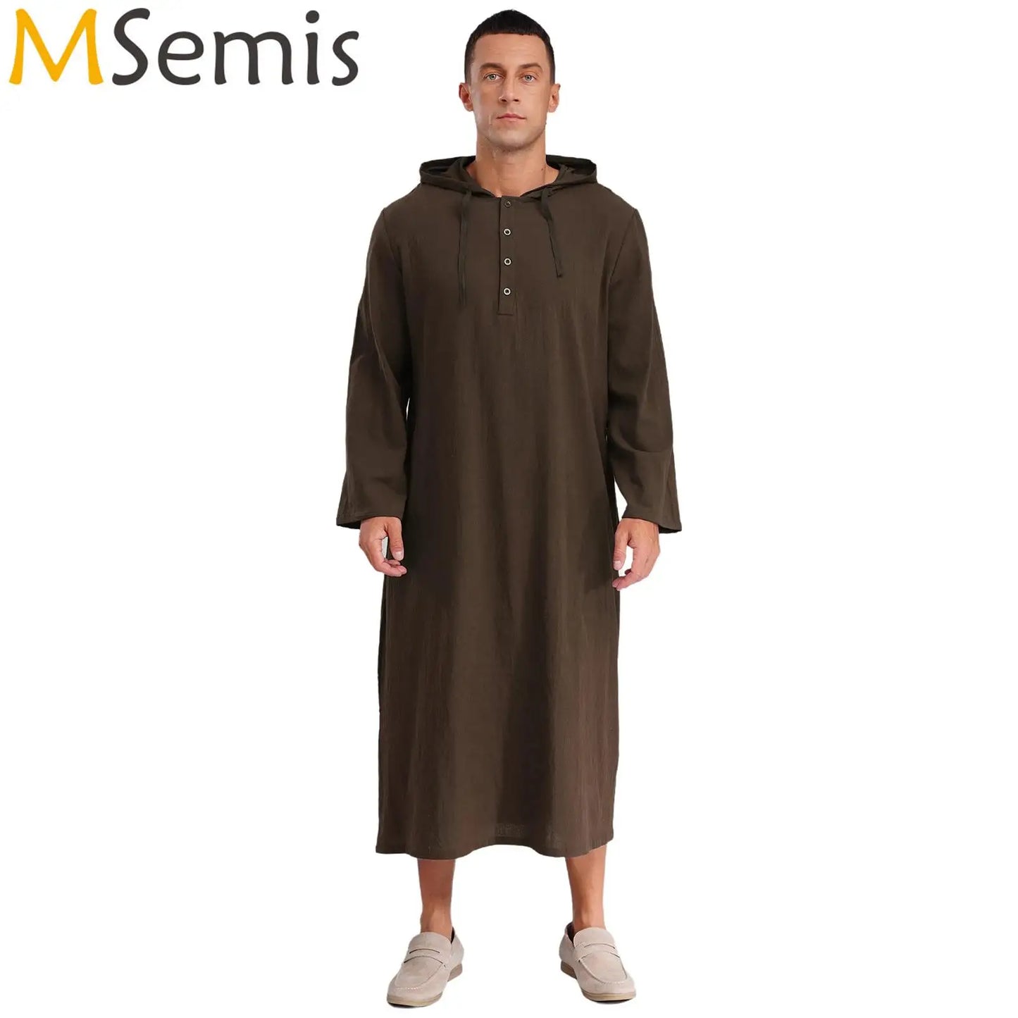 Islamic Kaftan Muslim Jubba Arabic  Thobe Men's Clothing Hooded Long Sleeves Pockest Buttons Long Loose Gown Shirt Dresses