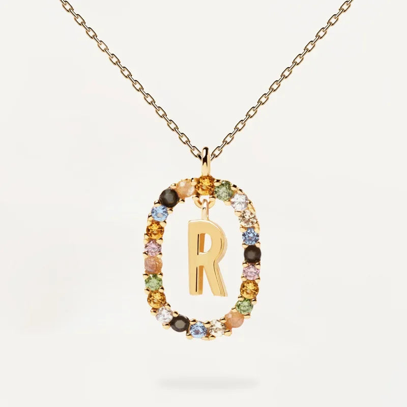925 Sterling Silver Gold Letters A - Z Initial M S C K Alphabet Pendente Long Chain Necklace Say My Name Fine Jewelry