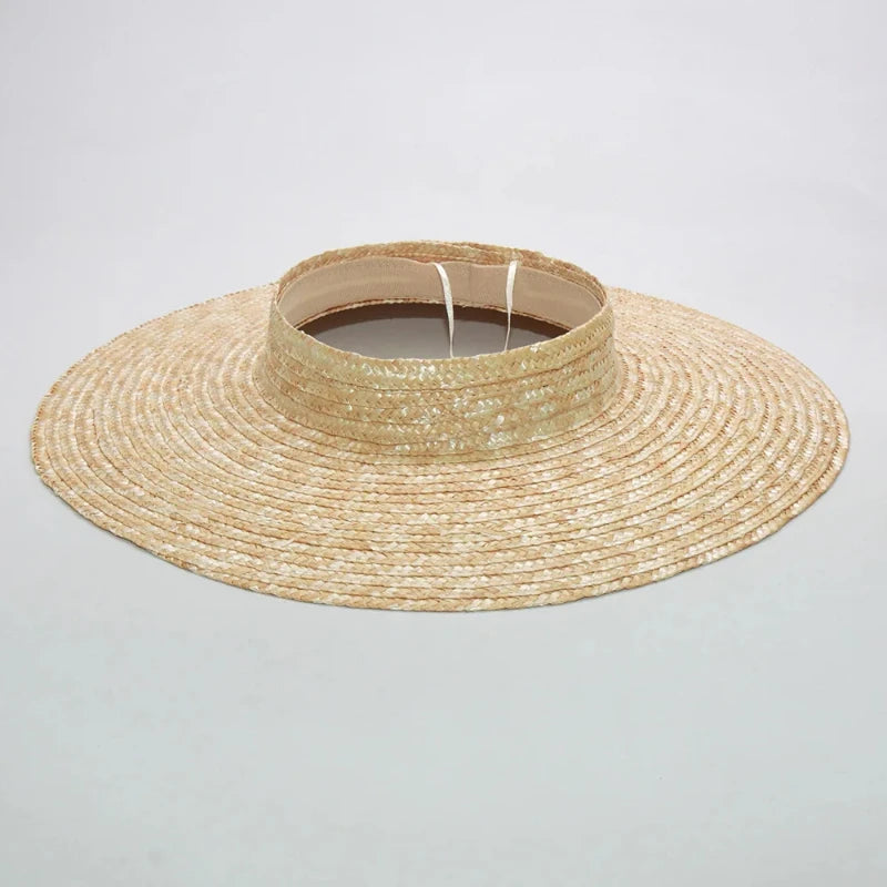 Summer Empty Top Round Sun Hats for Women Elegant Wide Large Brim Beach Straw Hat Casual Panama Caps Uv Protection Cap Sombrero