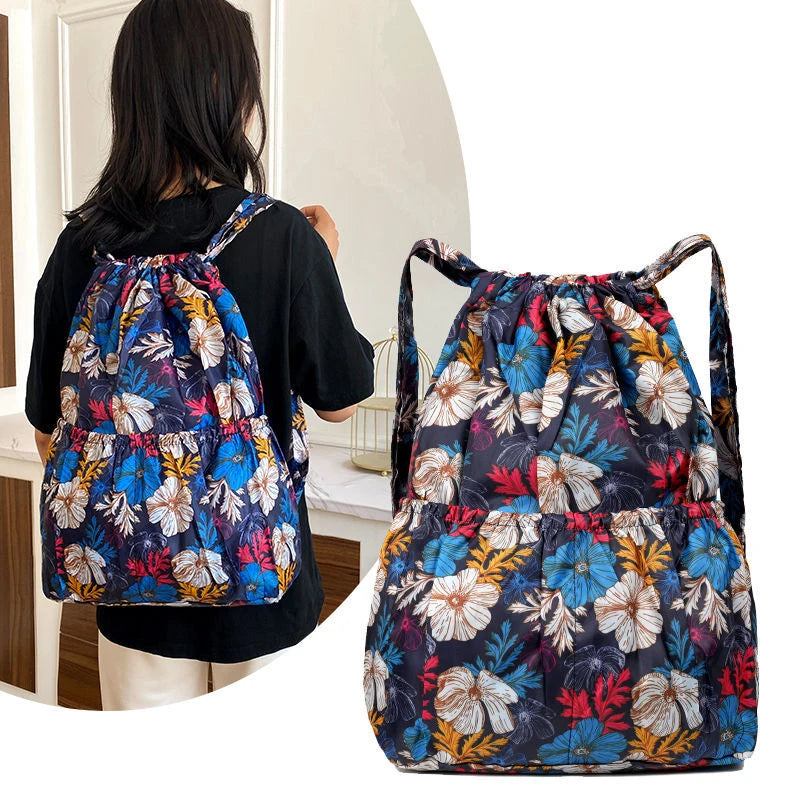 Women's Backpack Drawstring Large Capacity Lightweight Leisure Minimalist Portable Shopping Travel Bag Fitness Sports Bag