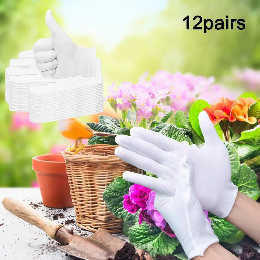 12 Pairs Cotton Gardening Gloves Wear-Resistant Ventilate Work Protection Antiskid Comfortable White Gloves Natural And Soft