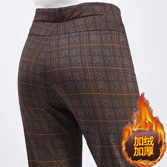 Pants Women2025Autumn Winter New Fleece Thick Middle-Aged Elderly Ladies Casual Trousers Mother High Waist Straight Pants Female