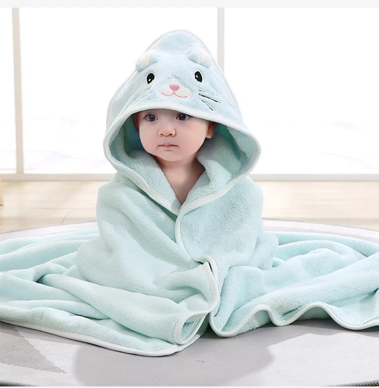 Baby Bath Towel Children's Bathrobe Newborn Baby Cartoon Blanket Super Soft Absorbent Hooded Hug Quilt80x80cm