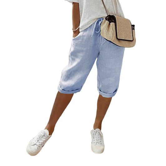 Spring Summer Women's Cotton Linen Trousers Pants Solid Elastic Waist Oversized Pants Women Straight White Homewear Trousers 3XL