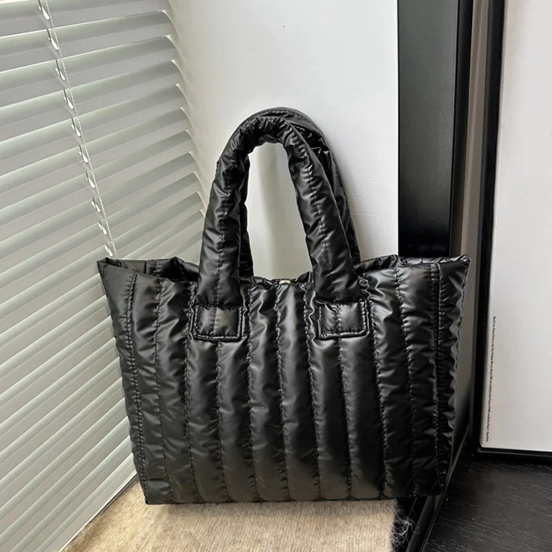 Ladies Tote Bags Large Capacity Cotton Padded Bag Solid Color Casual Fashion Nylon Elegant for Handbag