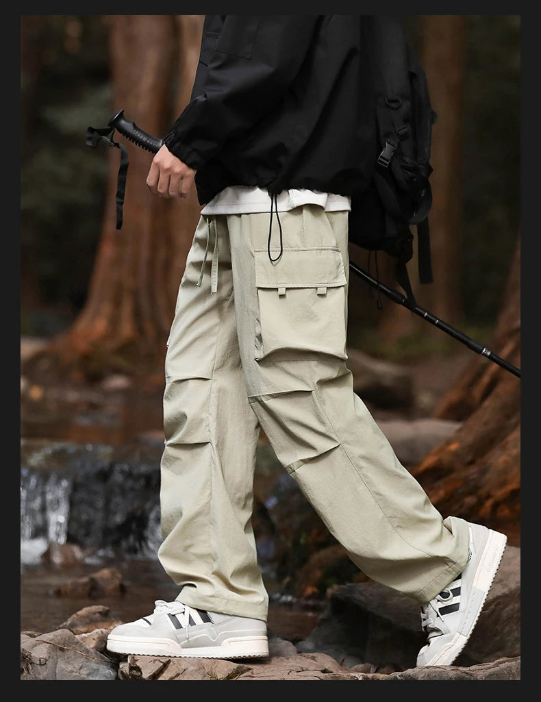 Pants men's four seasons tide loose work pants hundred straight sports paratrooper pants drawstring punch casual pants