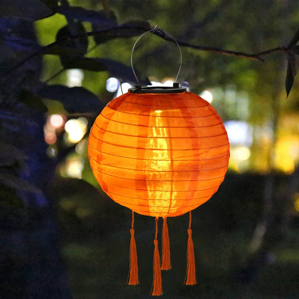 Solar Lantern Lamps Outdoor Waterproof Nylon Hanging Lantern Chinese Traditional Ornament for Restaurant Home Festival Decor