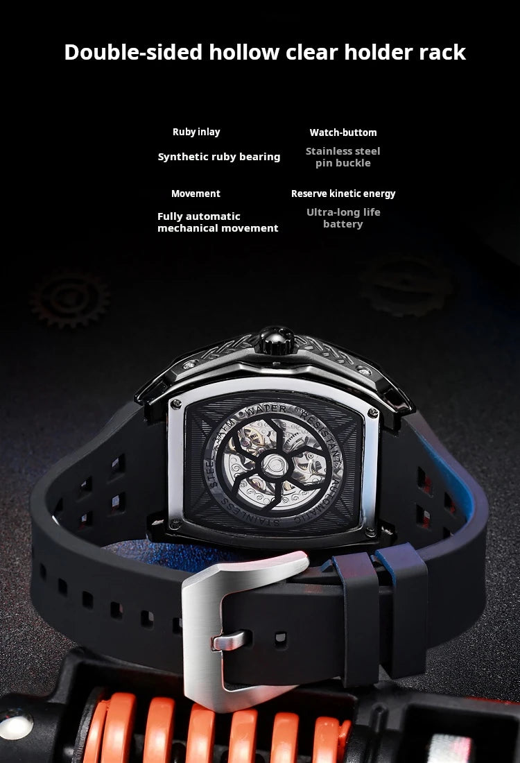 Watches For Men Original Automatic Mechanical Watch Skeleton Waterproof Luminous Men's Watch White Rubber Strap Reloj Hombre