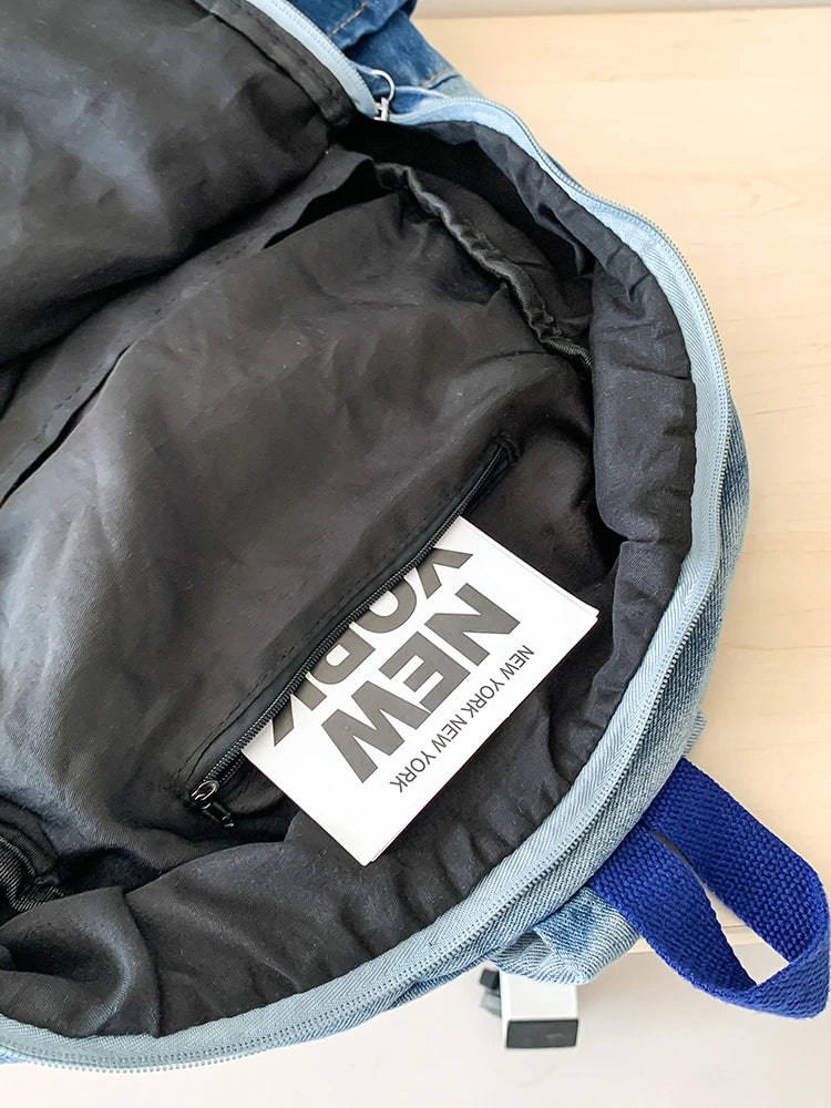 Men's and Women's Backpacks, Student School Bags, Large-Capacity Washed Denim Bags