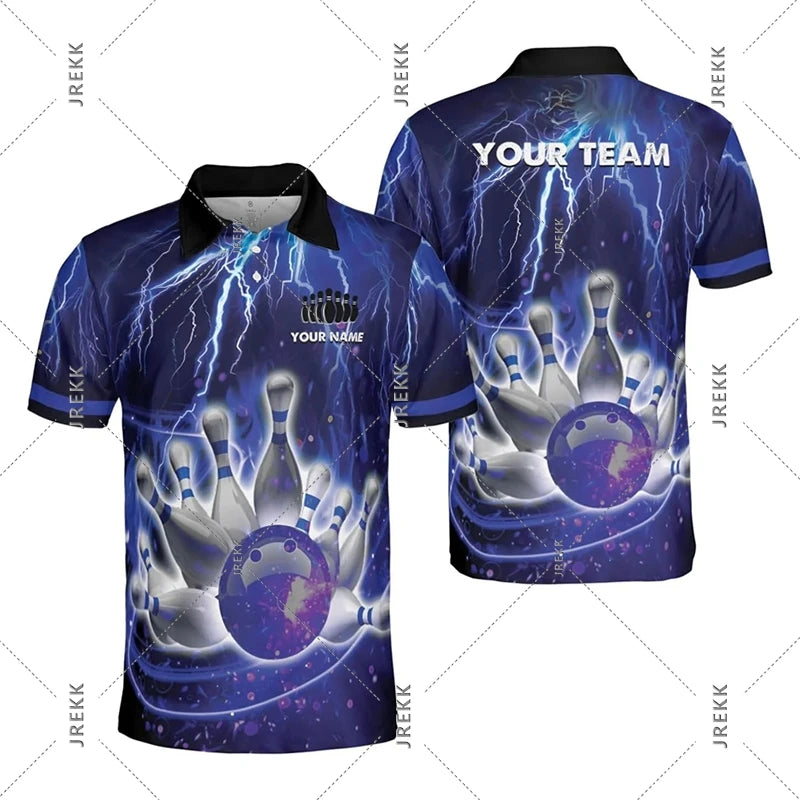 Cool Bowling Print Polo Shirt Men Women Customized Team Uniforms Short Sleeve Lapel Shorts Casual Sport Comfortable Bowl Top