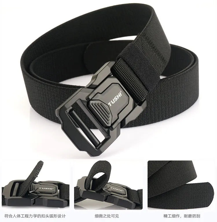 3.8cm Men's Tactical Elastic Belt Aluminum Alloy Quick Release Buckle Wear-Resistant Durable Belt for Tactical Pants Outdoor Hik