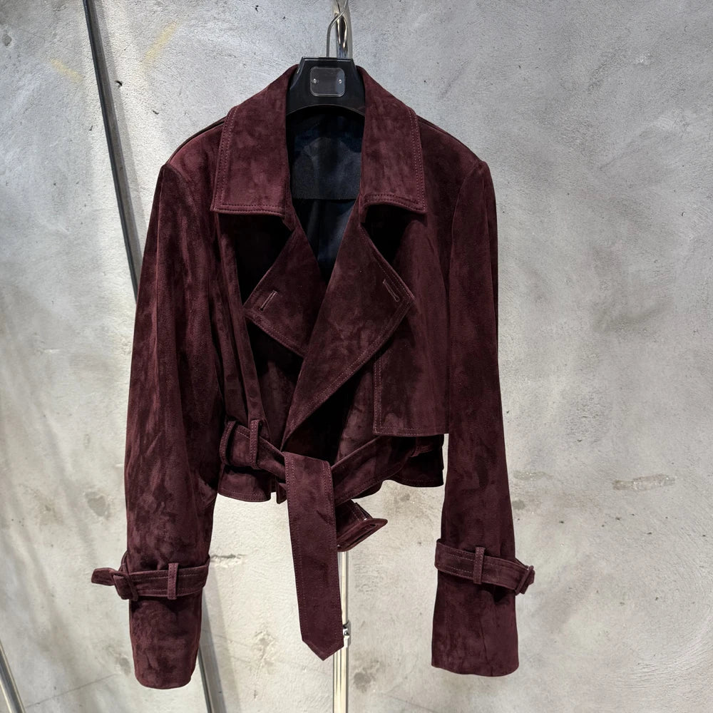 Women Suede Leather Jacket Ladies Casual Fashion Jacket 2025 New Coming Sheepskin Coat