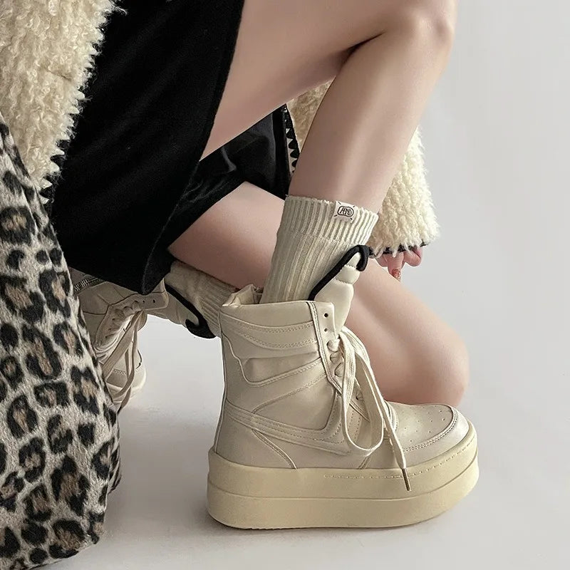 Shoes for Women Women's Ankle Boots Trendy Retro High-top Women's Shoes Fashion Casual Chunky Platform Luxury Designer Sneakers
