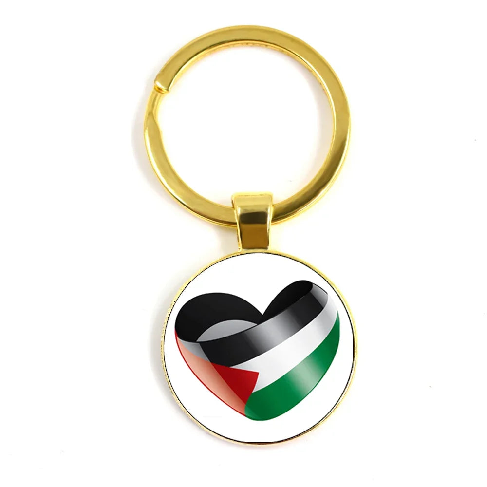 Palestine Nation Flag Emblem Personalized Art Patterns 25mm Glass Cabohcon Keychain Key Rings for Women Men Jewelry Gift