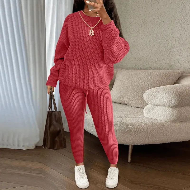 2024 Autumn and Winter Fashion Casual Knitted Suit Trousers Suit Foreign Trade Women's Wool Suit Ensemble Femme 2 Pièces