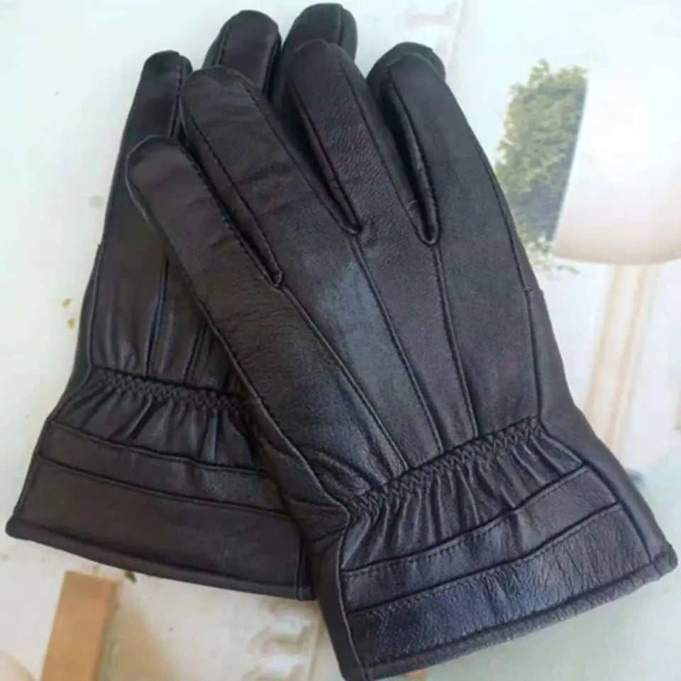 Genuine Leather Gloves (Men/Women): Fleece-Lined Warm, Thin/Thick Cotton, For Motorcycle Riding, Autumn/Winter,  Drop-Shipping