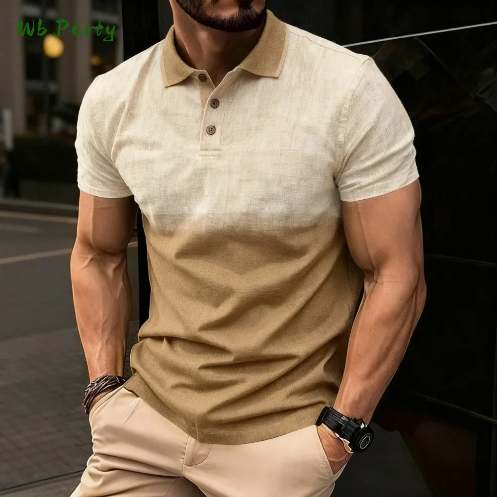 Summer men's polo men's casual short-sleeved polo shirt with striped color block design, sporty polo style collar polo shirt for