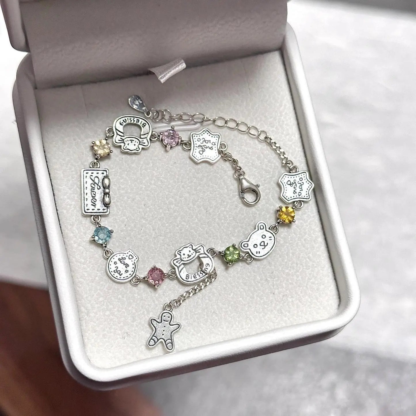 Cute Colorful Diamond Gingerbread Man Bear Bracelet Exquisite Versatile High-Value Jewelry Holiday Gift