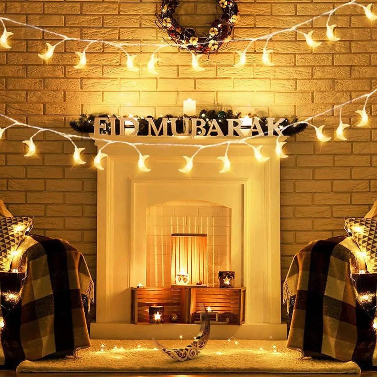 1pack Ramadan Decor Moon String Lights Battery Operated  LED Ramadan Mubarak Lights For Crescent Party Home Garden Living Rooms