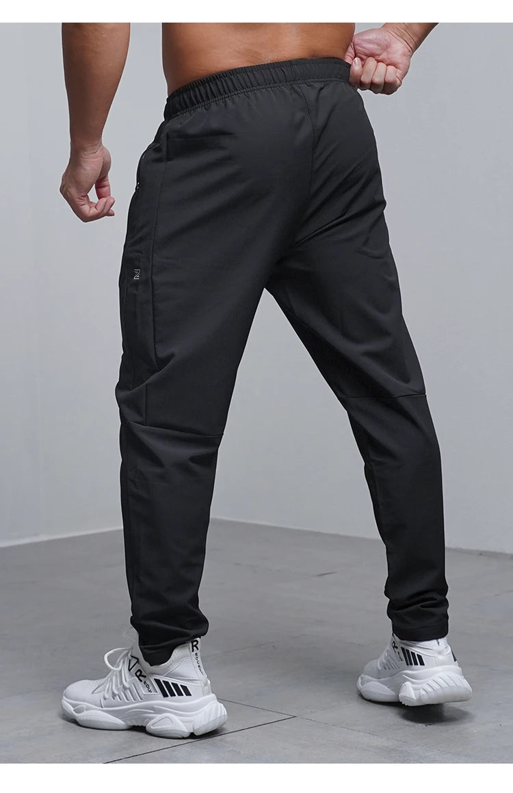 Breathable Loose Running Pants Men Autumn Winter Sport Training Gym Sportswear Elastic Waterproof Outdoor Zip Pocket Sweatpant