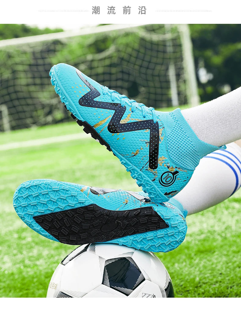 Adult Professional FG/TF Soccer Shoes Non-Slip Long Spike Football Boots Young Kids High Ankle Cleats Grass Soccer Sneakers ﻿
