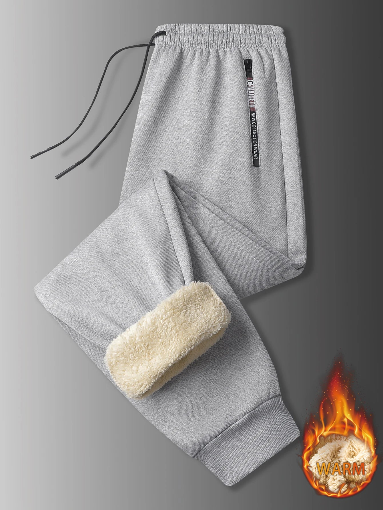 Men's casual pants autumn and winter lamb plush fleece sports pants men's jogging pants elastic waistband ankle-cuffed casual