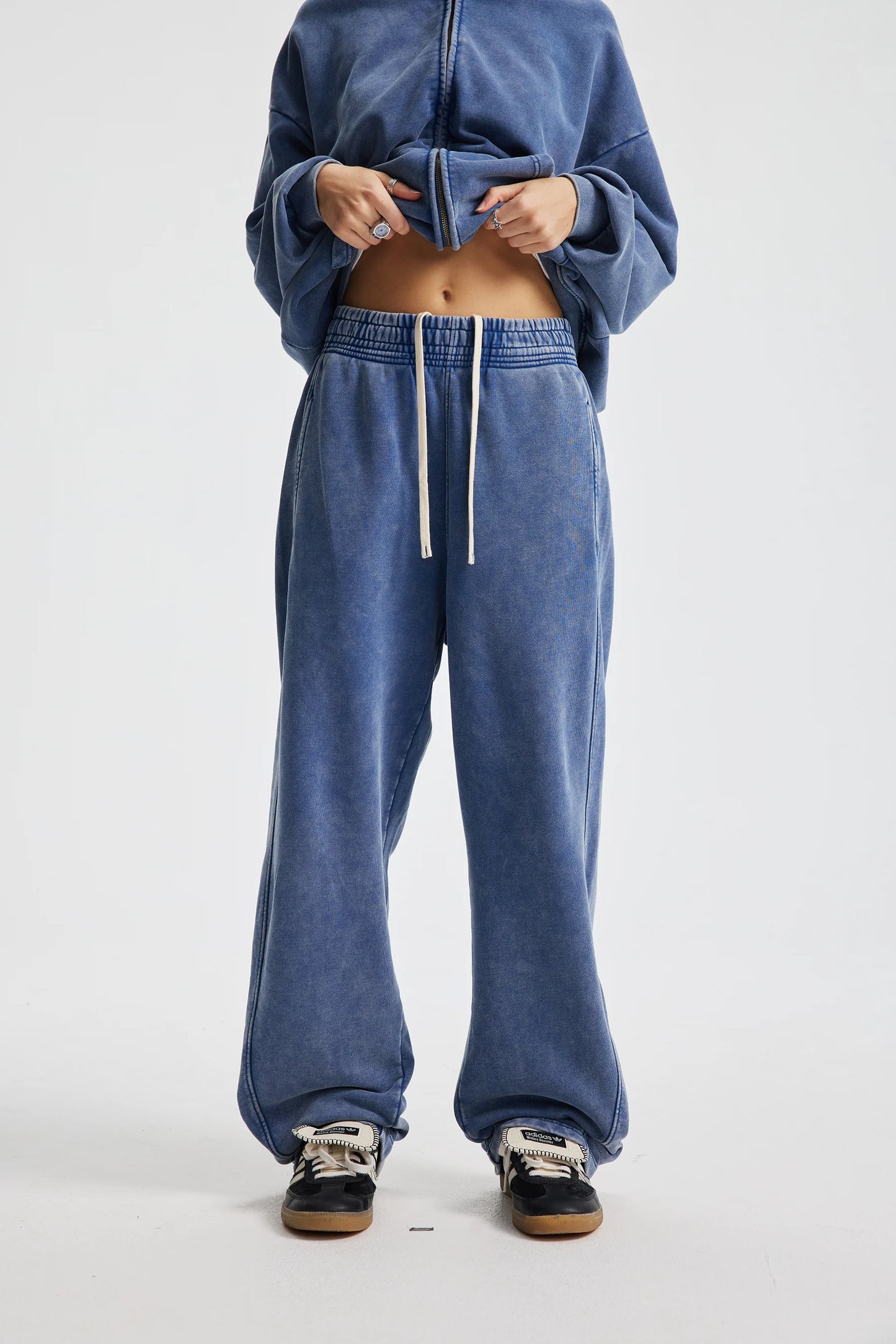 Retro Wax Printing Acid Washed Sweat Pants Distressed Personalized 100% Cotton Mens Sweatpants Athletic Drawstring Jogger Pants