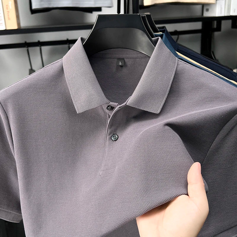 100% pure cotton men's short sleeve polo shirt high-quality classic solid color summer business casual comfort versatile T-shirt