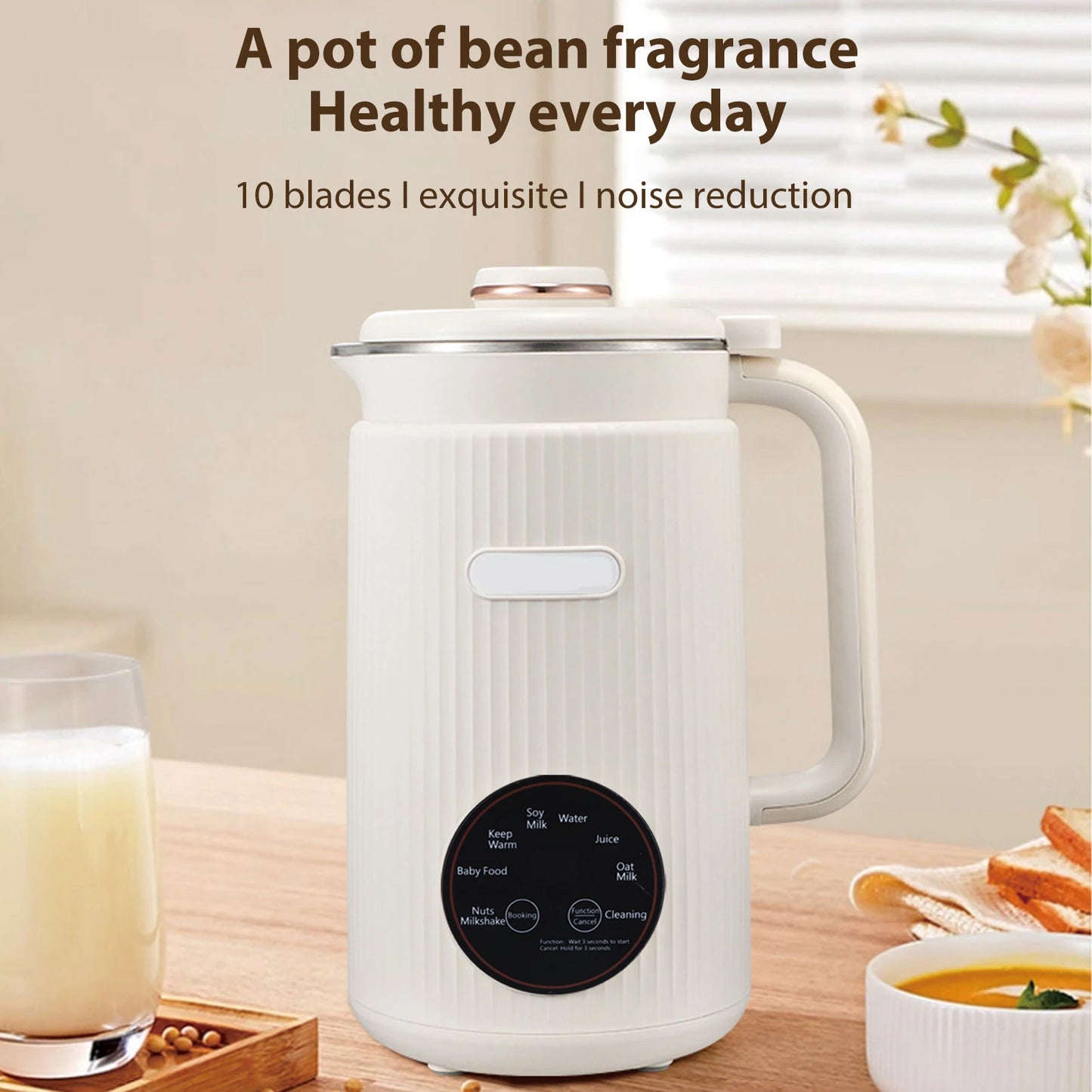Soy Milk Maker 8-in-1 Programmable Blender with Digital Display 12 Stainless Steel Blades Auto Cleaning 8H Keep Warm Function fo