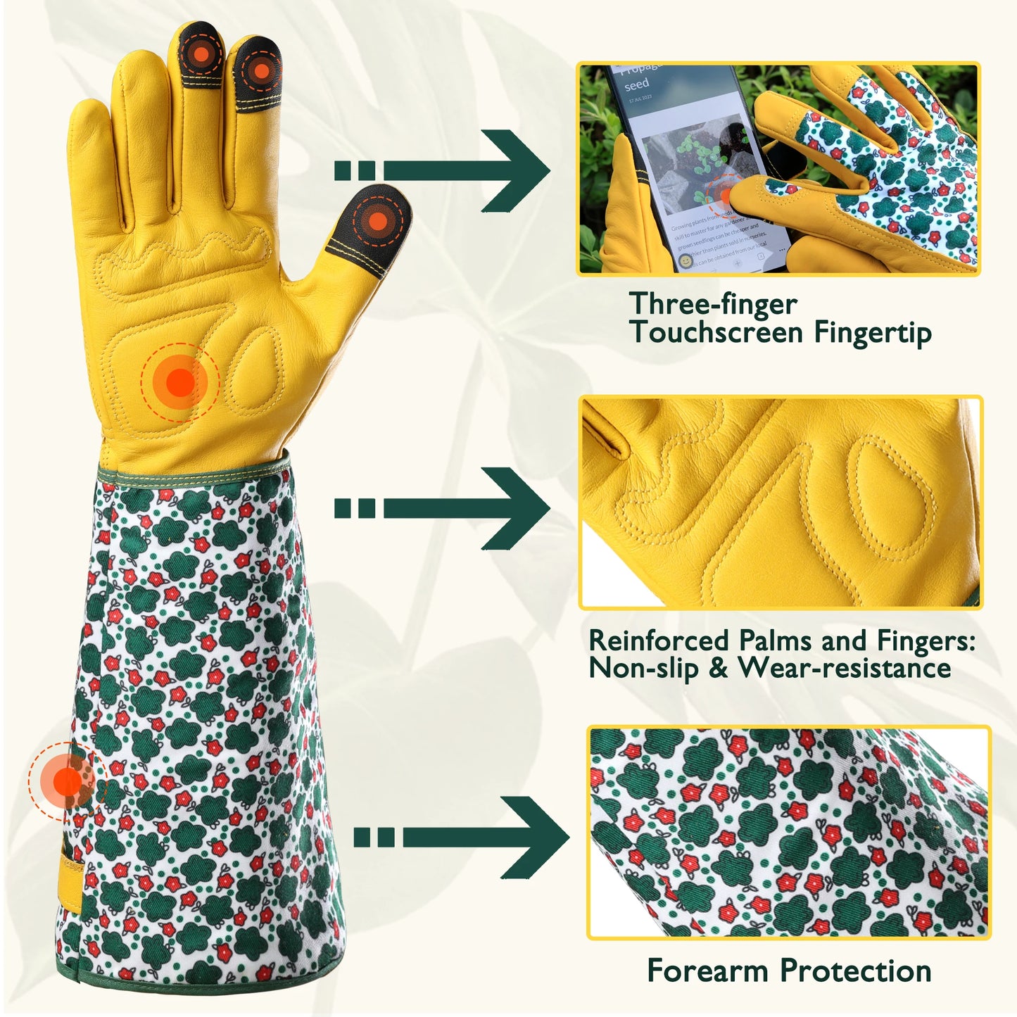 1 Pair Gardening Gloves Anti-Scratch Puncture-Resistant Ergonomic Wrist Forearm Protection, Lightweight Design for Yard Work