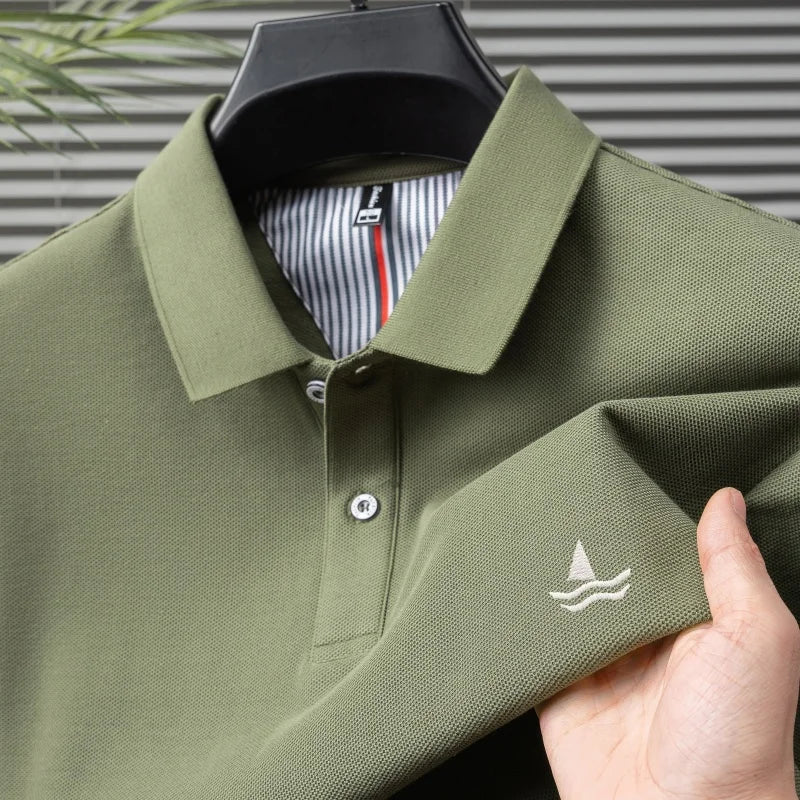 100% pure cotton men short sleeve polo shirt fashion exquisite sailboat embroidery summer comfort business casual lapel T-shirt