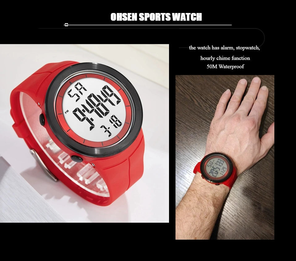 Digital Watches for Men Black 50M Diving Tactical Wristwatch Big Dial Waterproof Electronic Led Military Clocks Alarm Stopwatch