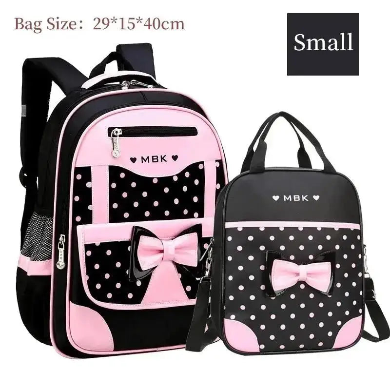 Lightweight School Backpack for Girls Kids Ages 6-12, Cute Polka Dot Bow Elementary Bookbag with Ergonomic Padded Straps